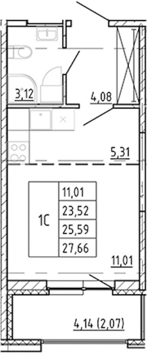 Квартира студия 23.52 м², 5/12 эт., ЖК «Полис Новоселье»